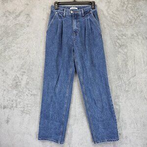 Self Service Jeans Womens Small Blue High Rise Pleated Tapered Leg Denim Korea